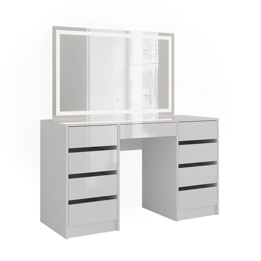 Vicco Tavolo da toeletta Bianco/bianco lucido 128.2 cm con specchio LED