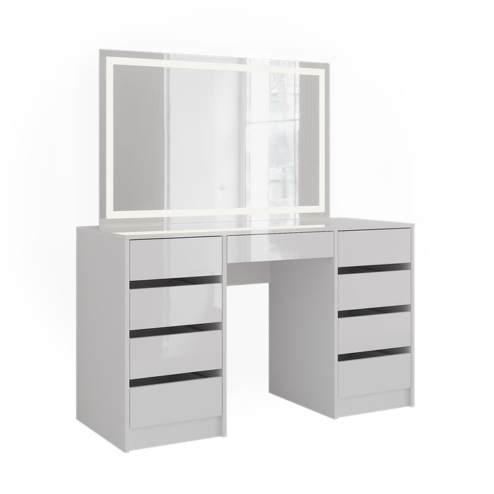 Vicco Tavolo da toeletta Bianco/bianco lucido 128.2 cm con specchio LED