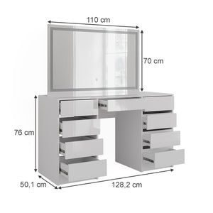 Vicco Tavolo da toeletta Bianco/bianco lucido 128.2 cm con specchio LED