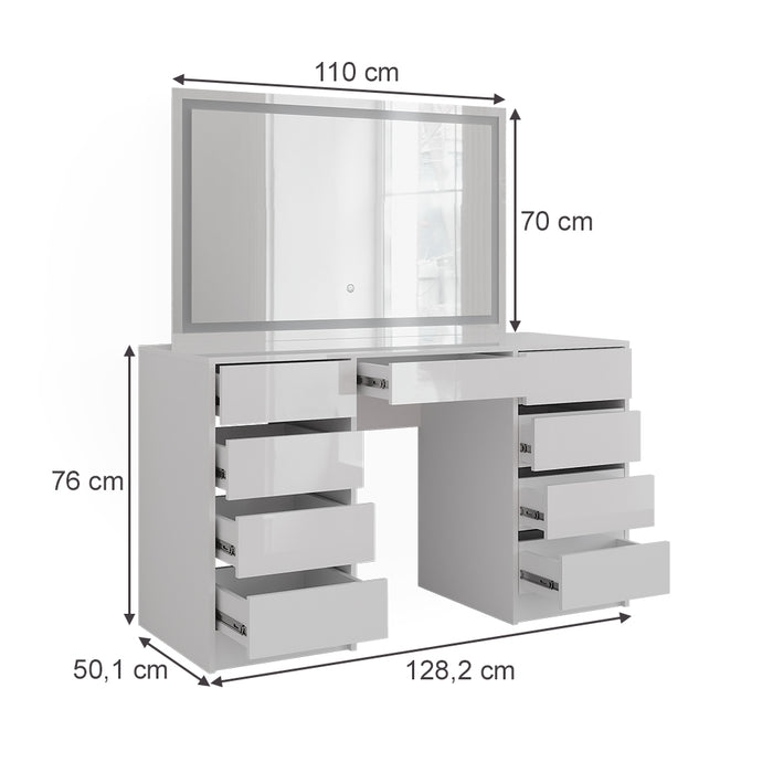Vicco Tavolo da toeletta Bianco/bianco lucido 128.2 cm con specchio LED