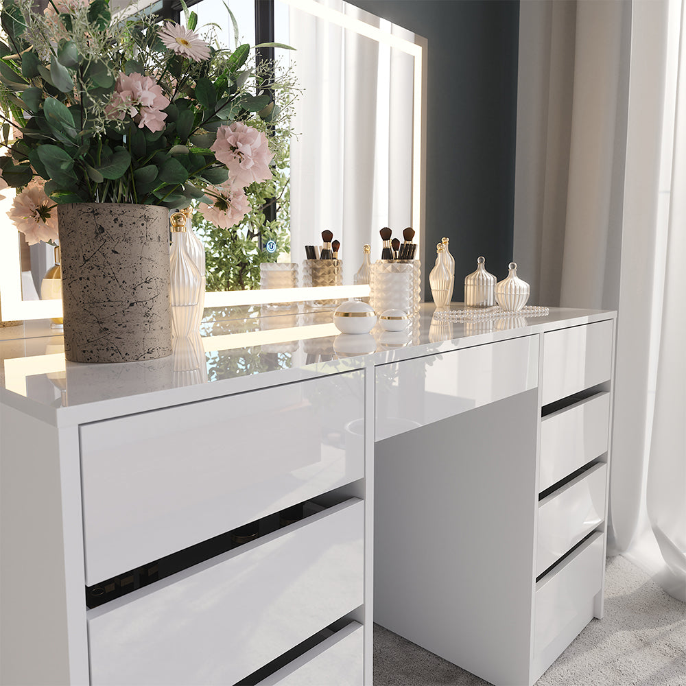 Vicco Tavolo da toeletta Bianco/bianco lucido 128.2 cm con specchio LED