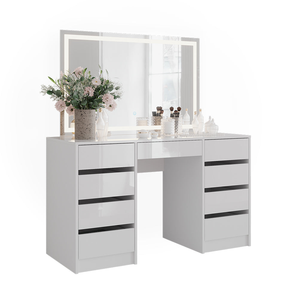 Vicco Tavolo da toeletta Bianco/bianco lucido 128.2 cm con specchio LED