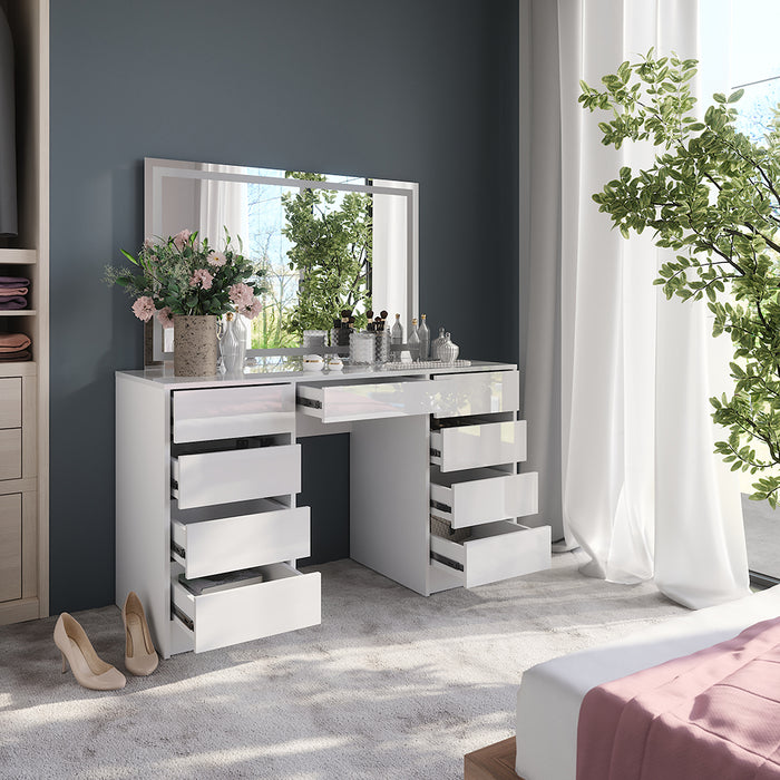 Vicco Tavolo da toeletta Bianco/bianco lucido 128.2 cm con specchio LED