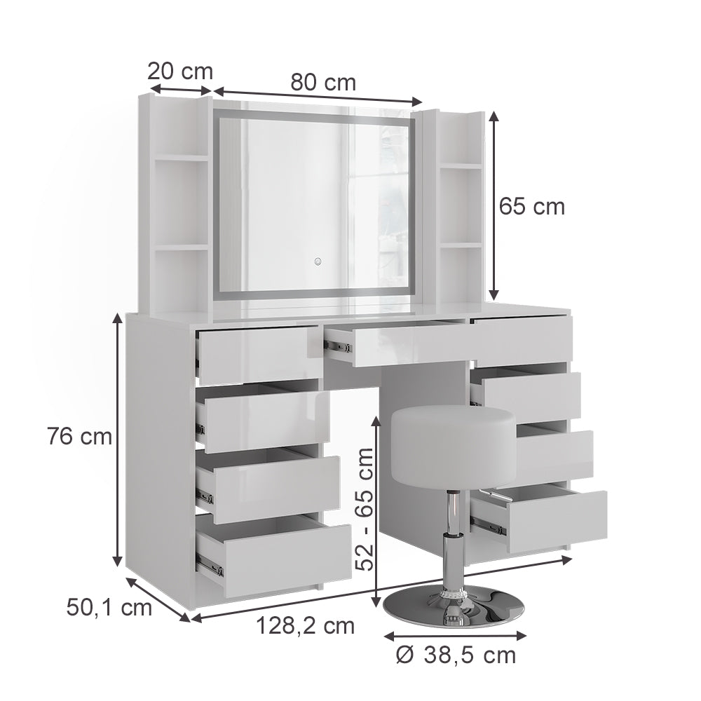 Vicco Tavolo da toeletta Bianco/bianco lucido 128.2 cm 5 parti