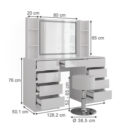 Vicco Tavolo da toeletta Bianco/bianco lucido 128.2 cm 5 parti