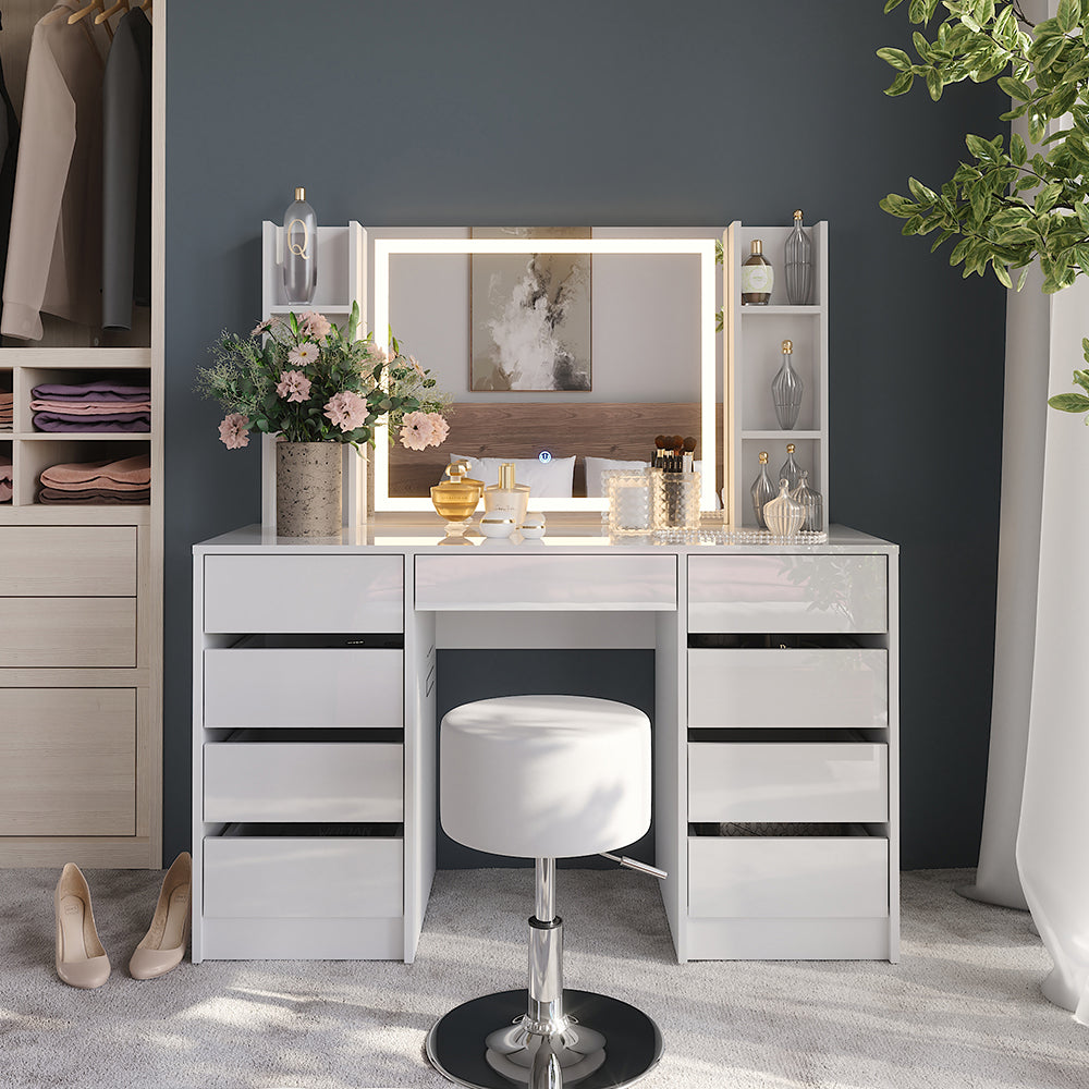 Vicco Tavolo da toeletta Bianco/bianco lucido 128.2 cm 5 parti