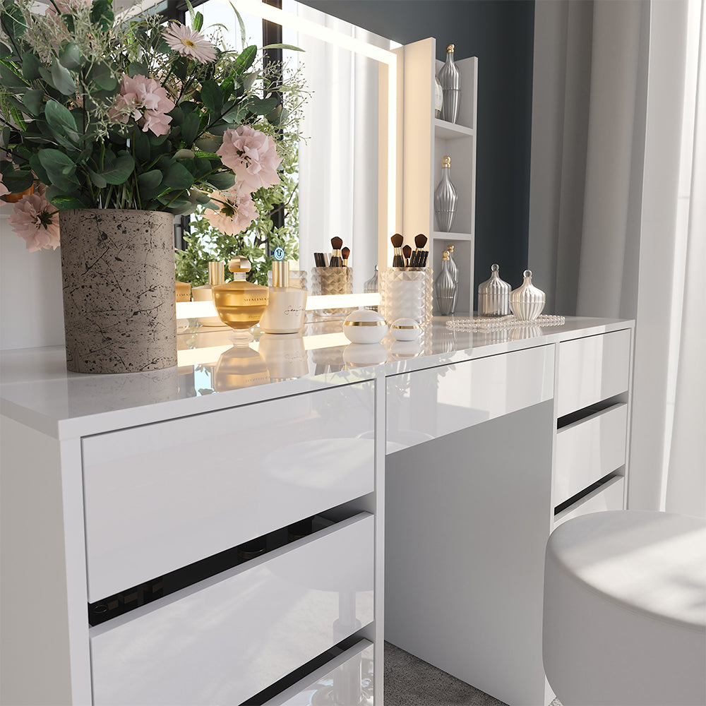 Vicco Tavolo da toeletta Bianco/bianco lucido 128.2 cm 5 parti