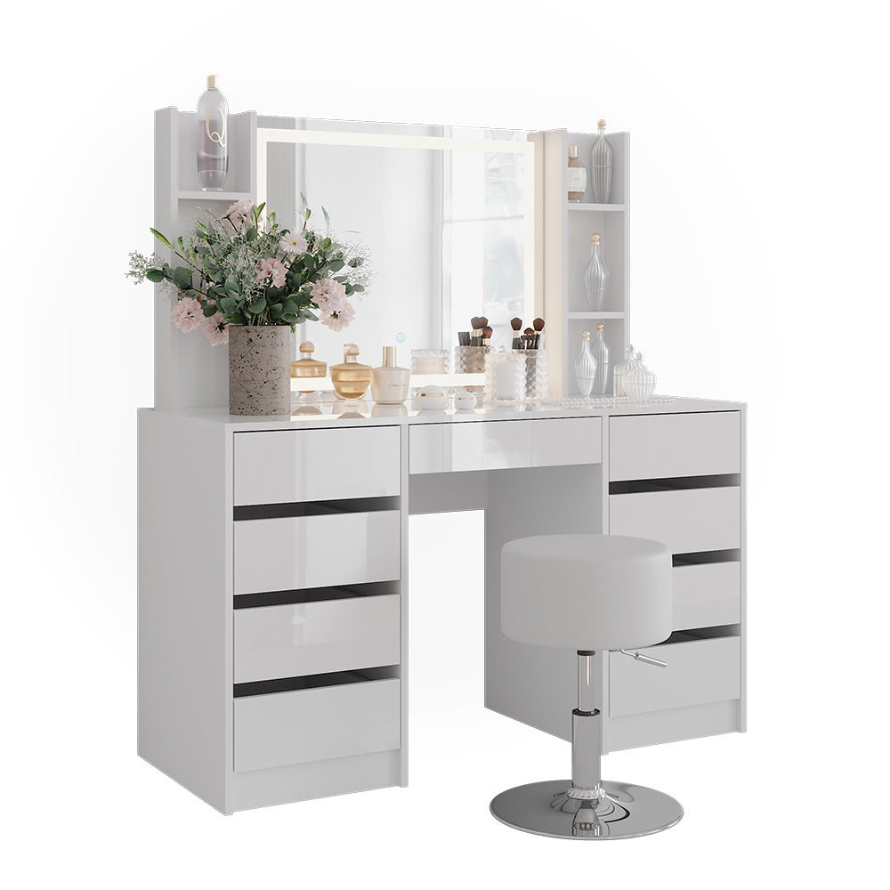 Vicco Tavolo da toeletta Bianco/bianco lucido 128.2 cm 5 parti