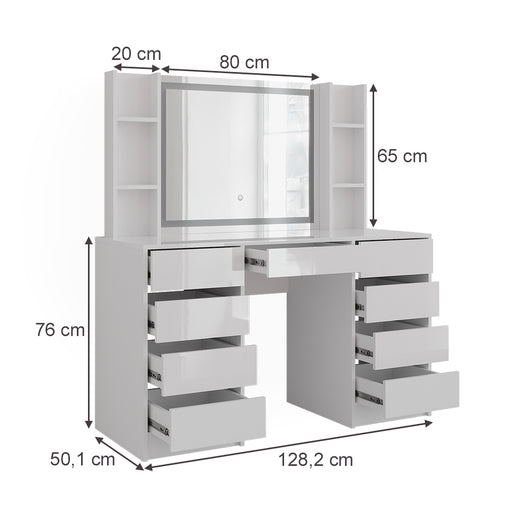 Vicco Tavolo da toeletta Bianco/bianco lucido 128.2 cm 4 parti