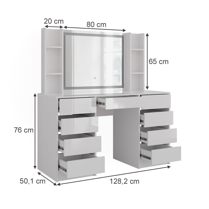 Vicco Tavolo da toeletta Bianco/bianco lucido 128.2 cm 4 parti