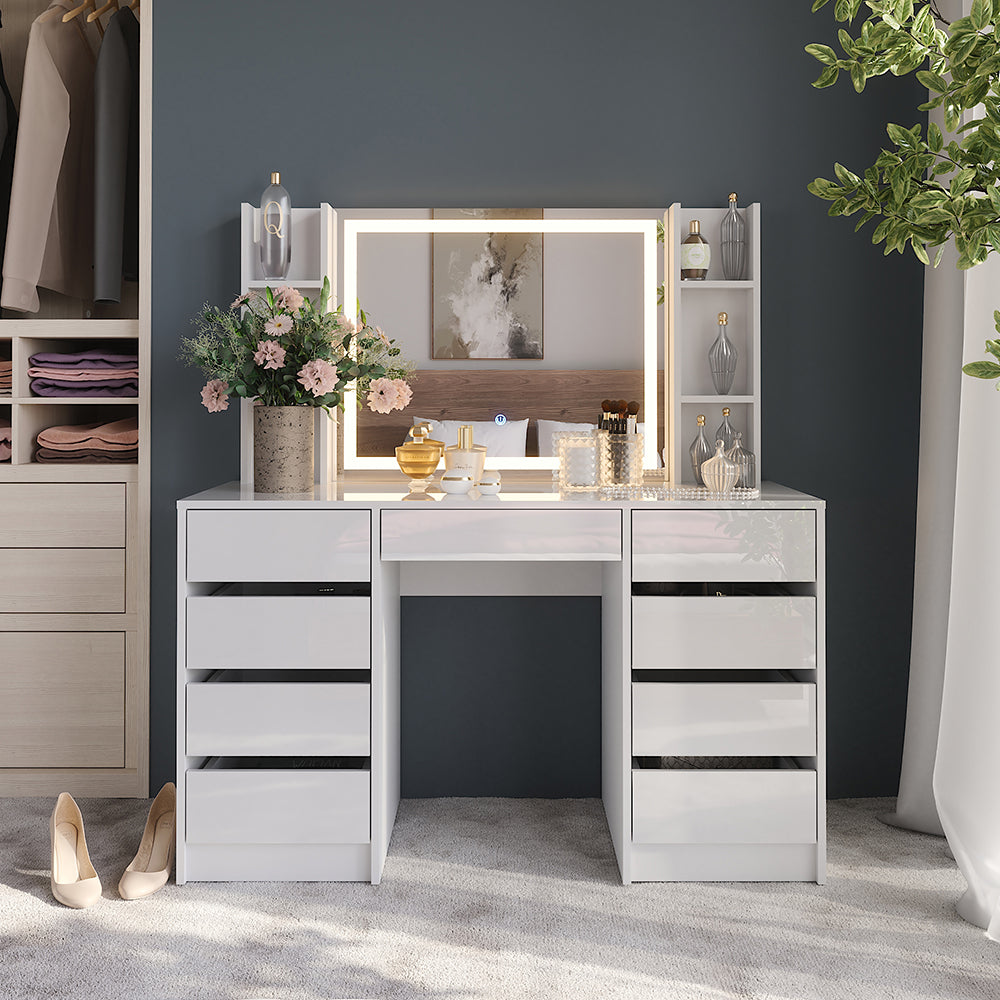 Vicco Tavolo da toeletta Bianco/bianco lucido 128.2 cm 4 parti