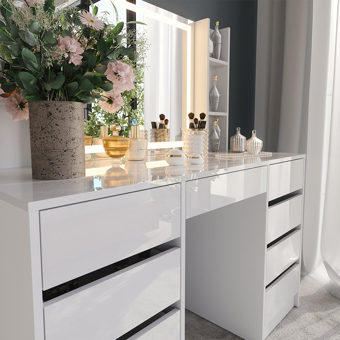 Vicco Tavolo da toeletta Bianco/bianco lucido 128.2 cm 4 parti