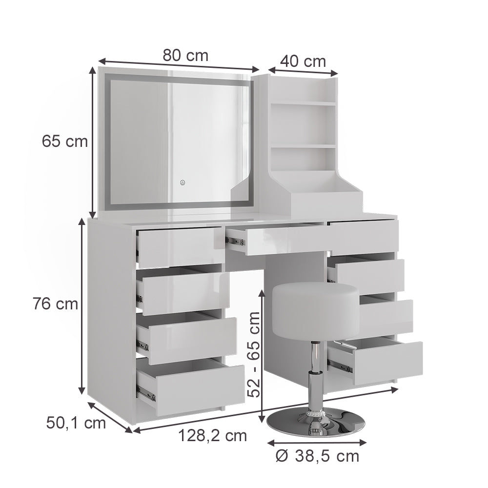 Vicco Tavolo da toeletta Bianco/bianco lucido 128.2 cm 4 parti