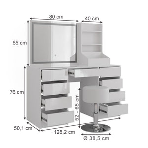 Vicco Tavolo da toeletta Bianco/bianco lucido 128.2 cm 4 parti