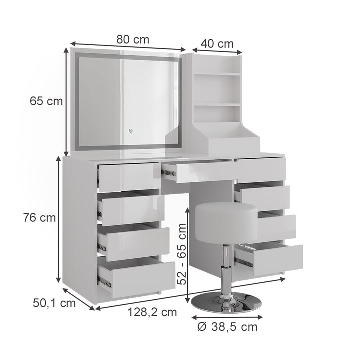 Vicco Tavolo da toeletta Bianco/bianco lucido 128.2 cm 4 parti