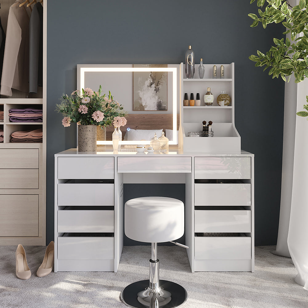 Vicco Tavolo da toeletta Bianco/bianco lucido 128.2 cm 4 parti