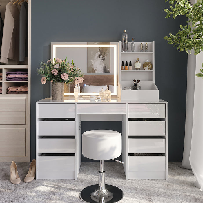 Vicco Tavolo da toeletta Bianco/bianco lucido 128.2 cm 4 parti