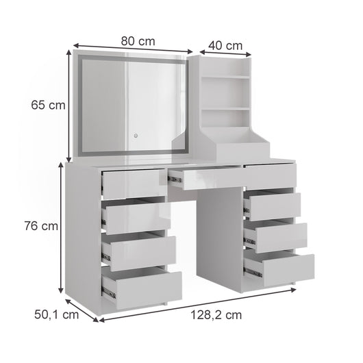 Vicco Tavolo da toeletta Bianco/bianco lucido 128.2 cm 3 parti