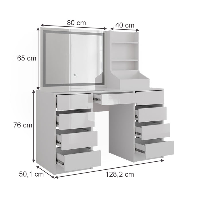 Vicco Tavolo da toeletta Bianco/bianco lucido 128.2 cm 3 parti