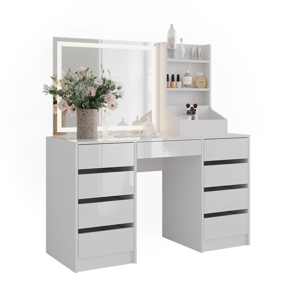 Vicco Tavolo da toeletta Bianco/bianco lucido 128.2 cm 3 parti