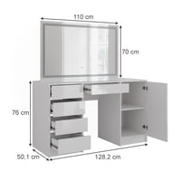 Vicco Tavolo da toeletta Bianco/bianco lucido 128.2 cm con specchio LED
