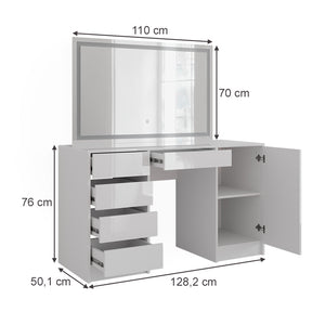Vicco Tavolo da toeletta Bianco/bianco lucido 128.2 cm con specchio LED