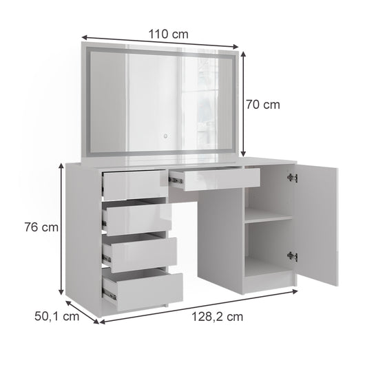 Vicco Tavolo da toeletta Bianco/bianco lucido 128.2 cm con specchio LED