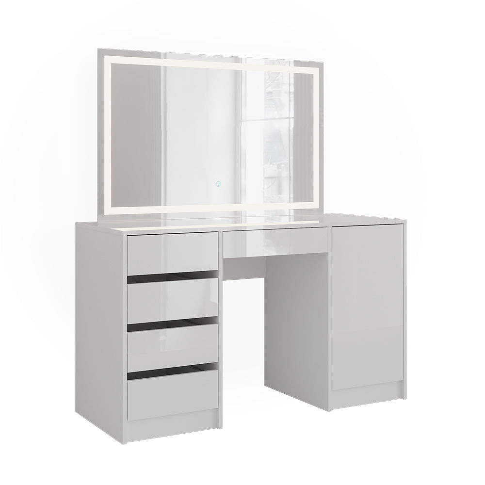 Vicco Tavolo da toeletta Bianco/bianco lucido 128.2 cm con specchio LED