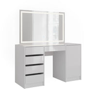Vicco Tavolo da toeletta Bianco/bianco lucido 128.2 cm con specchio LED