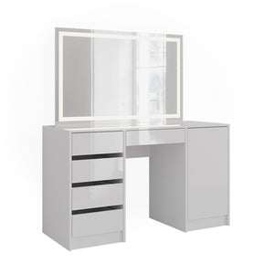 Vicco Tavolo da toeletta Bianco/bianco lucido 128.2 cm con specchio LED