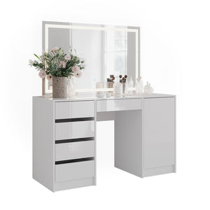 Vicco Tavolo da toeletta Bianco/bianco lucido 128.2 cm con specchio LED