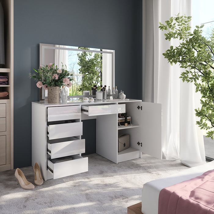 Vicco Tavolo da toeletta Bianco/bianco lucido 128.2 cm con specchio LED