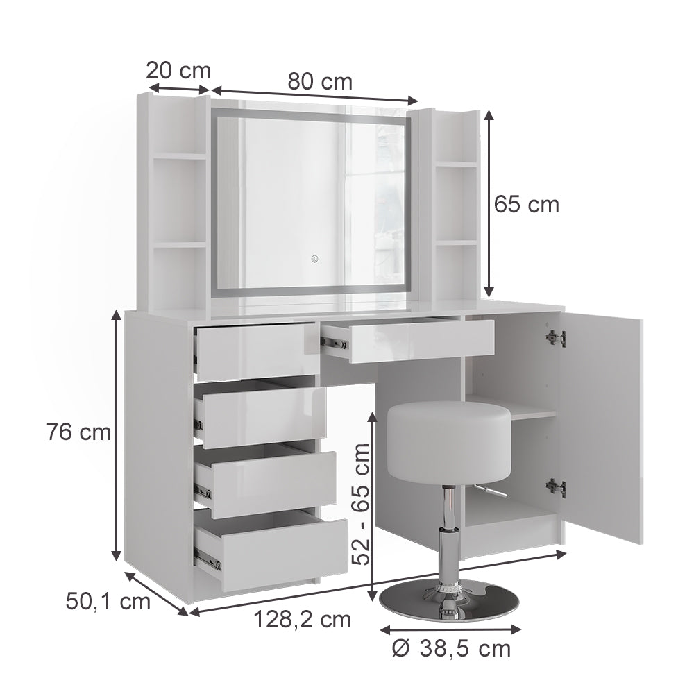 Vicco Tavolo da toeletta Bianco/bianco lucido 128.2 cm 5 parti