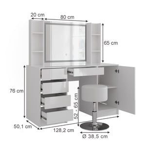 Vicco Tavolo da toeletta Bianco/bianco lucido 128.2 cm 5 parti