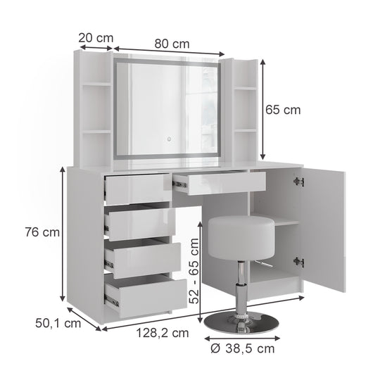 Vicco Tavolo da toeletta Bianco/bianco lucido 128.2 cm 5 parti
