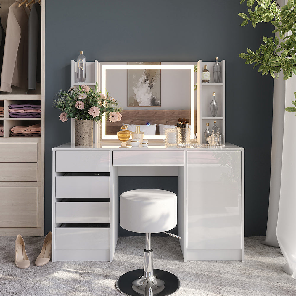 Vicco Tavolo da toeletta Bianco/bianco lucido 128.2 cm 5 parti