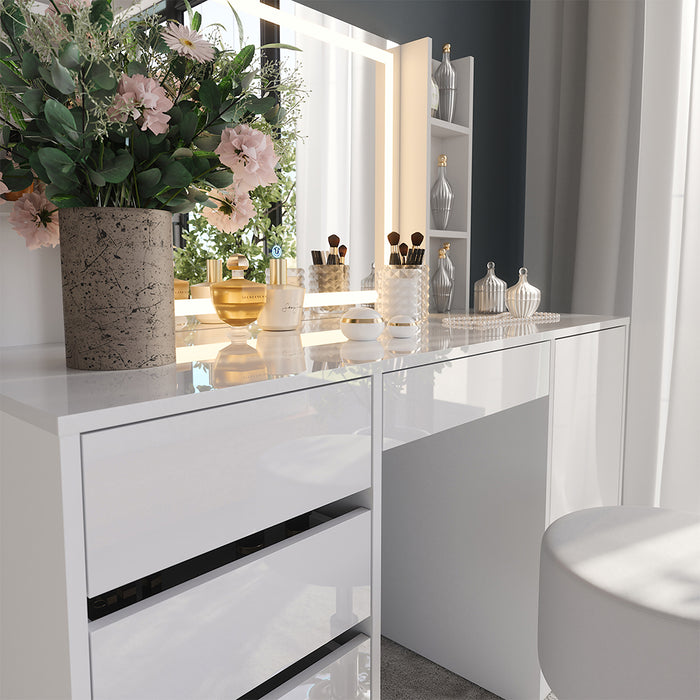 Vicco Tavolo da toeletta Bianco/bianco lucido 128.2 cm 5 parti