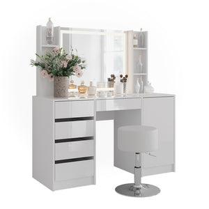 Vicco Tavolo da toeletta Bianco/bianco lucido 128.2 cm 5 parti