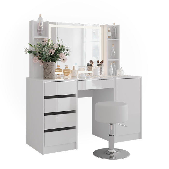 Vicco Tavolo da toeletta Bianco/bianco lucido 128.2 cm 5 parti