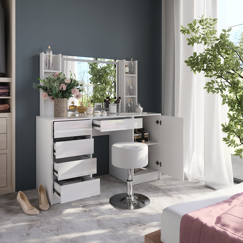 Vicco Tavolo da toeletta Bianco/bianco lucido 128.2 cm 5 parti