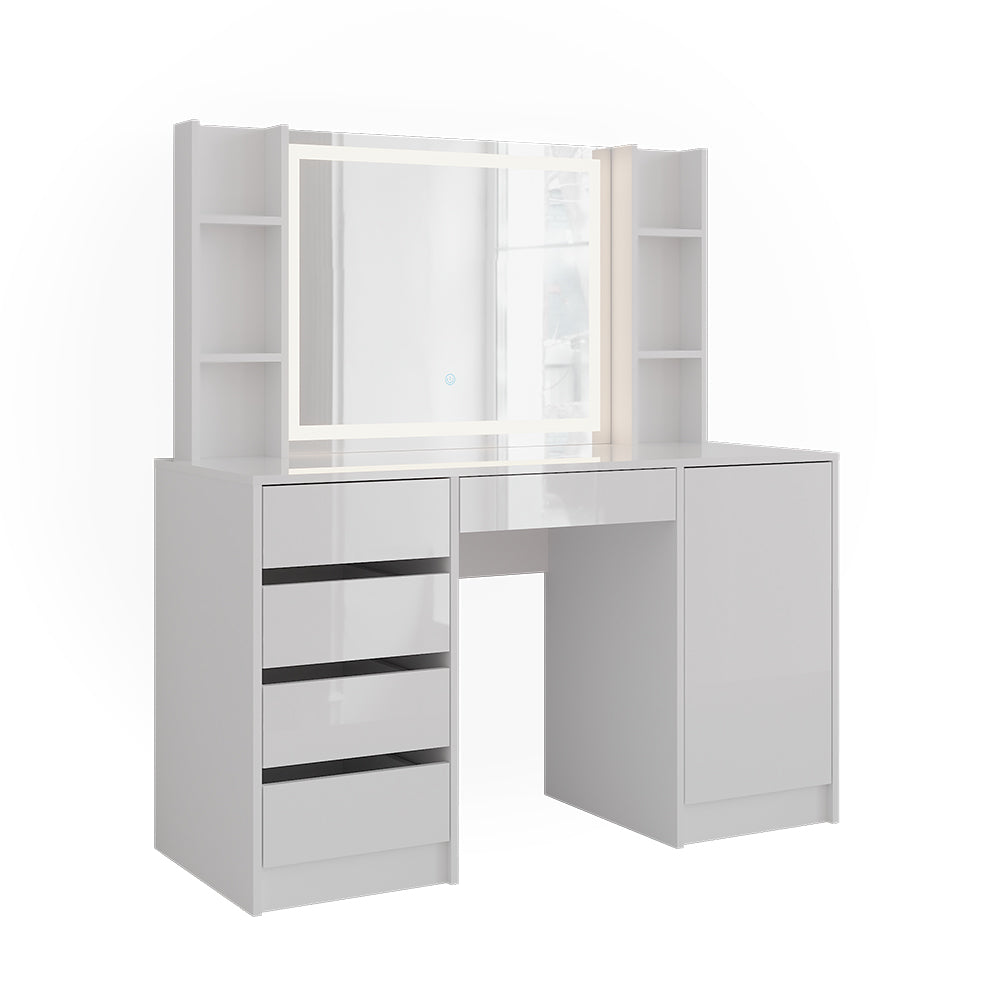 Vicco Tavolo da toeletta Bianco/bianco lucido 128.2 cm 7 parti