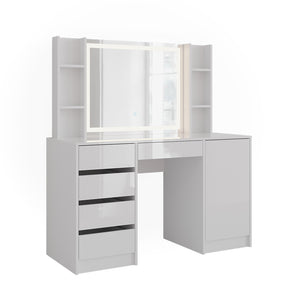 Vicco Tavolo da toeletta Bianco/bianco lucido 128.2 cm 7 parti