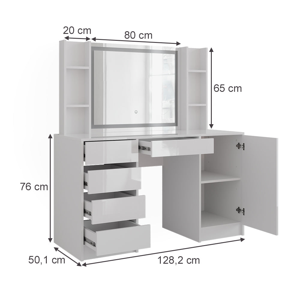 Vicco Tavolo da toeletta Bianco/bianco lucido 128.2 cm 7 parti