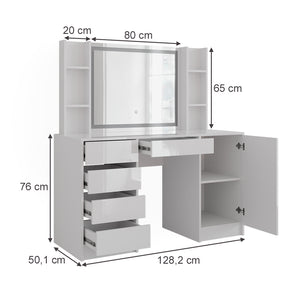 Vicco Tavolo da toeletta Bianco/bianco lucido 128.2 cm 7 parti