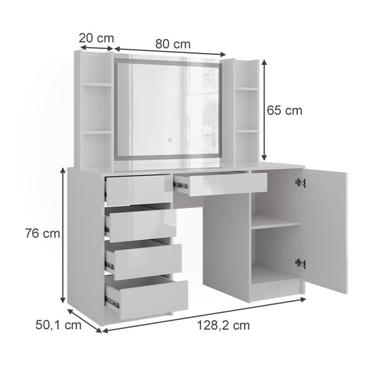 Vicco Tavolo da toeletta Bianco/bianco lucido 128.2 cm 7 parti