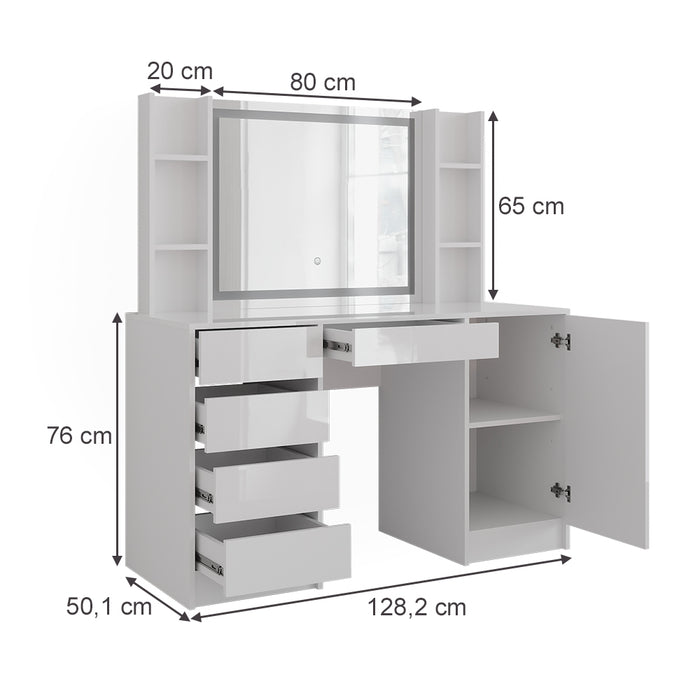 Vicco Tavolo da toeletta Bianco/bianco lucido 128.2 cm 7 parti