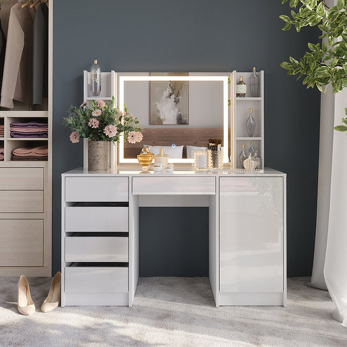 Vicco Tavolo da toeletta Bianco/bianco lucido 128.2 cm 7 parti