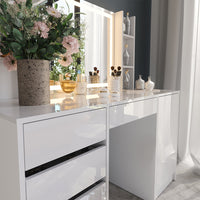 Vicco Tavolo da toeletta Bianco/bianco lucido 128.2 cm 7 parti