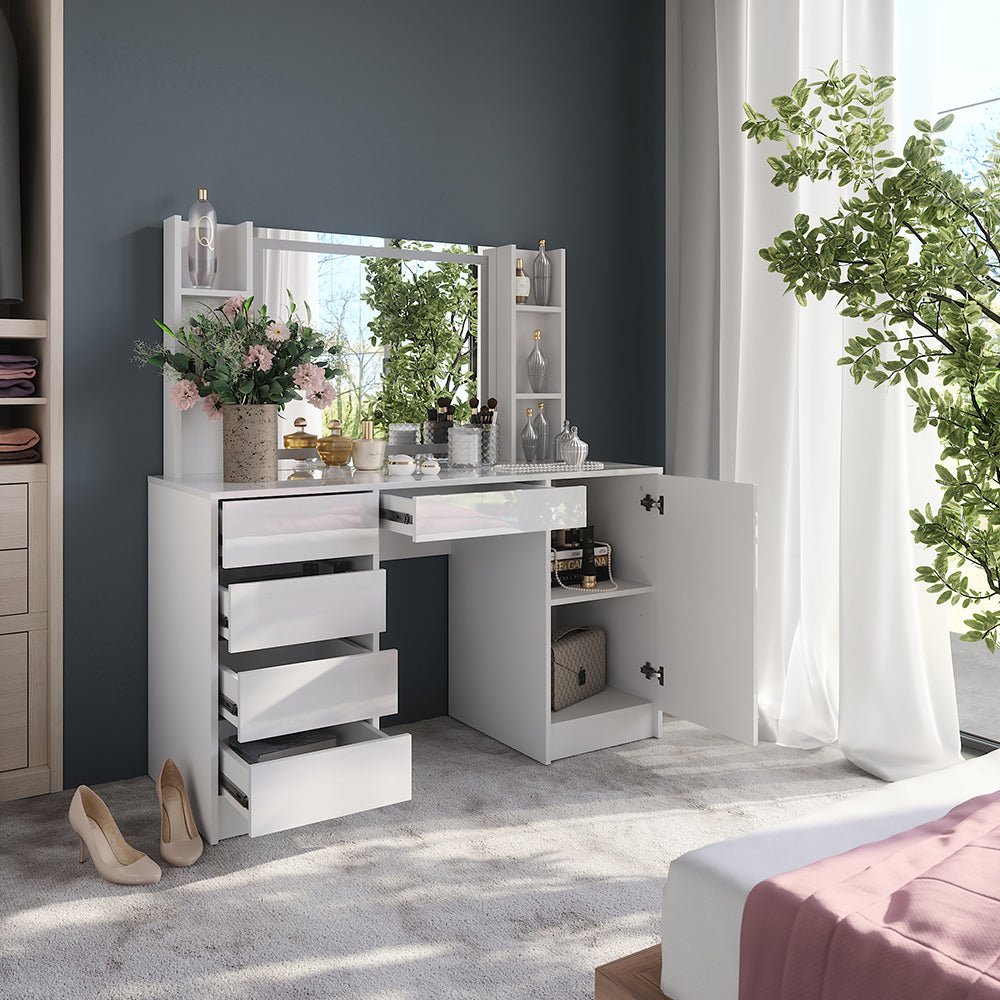 Vicco Tavolo da toeletta Bianco/bianco lucido 128.2 cm 7 parti