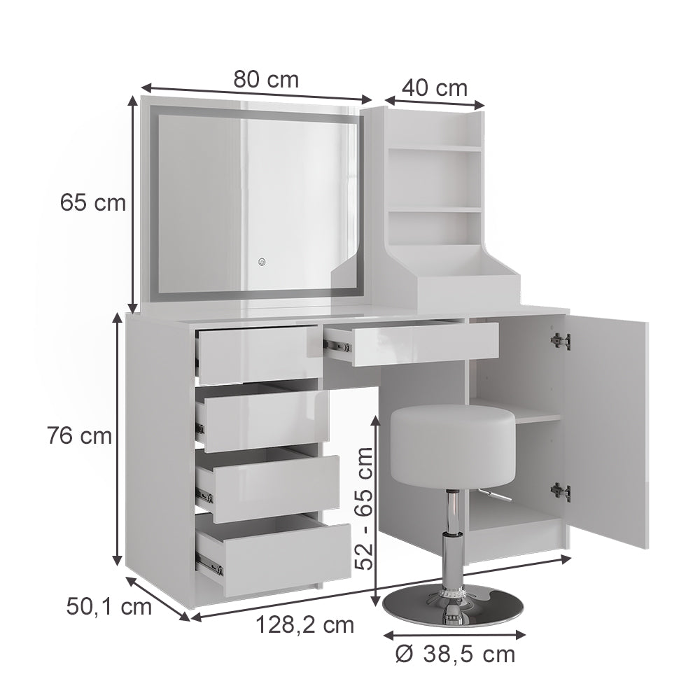 Vicco Tavolo da toeletta Bianco/bianco lucido 128.2 cm 4 parti